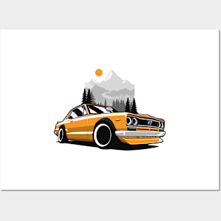 Yellow 2000gtr Skyline Mountains Posters and Art